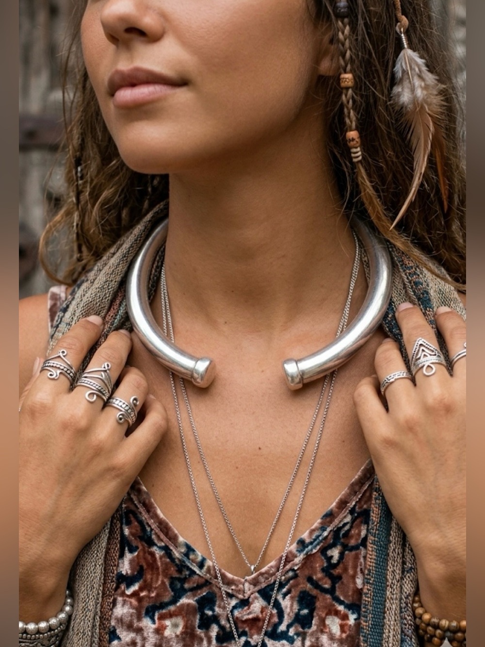 Vintage sterling silver thick torque choker necklace
